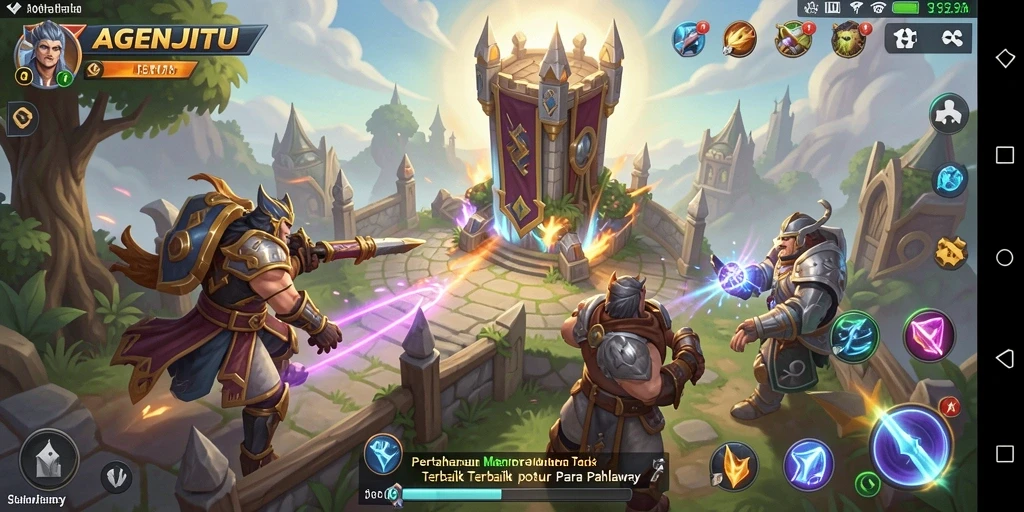 Screenshot gameplay AGENJITU menampilkan aksi pertahanan menara yang menegangkan.