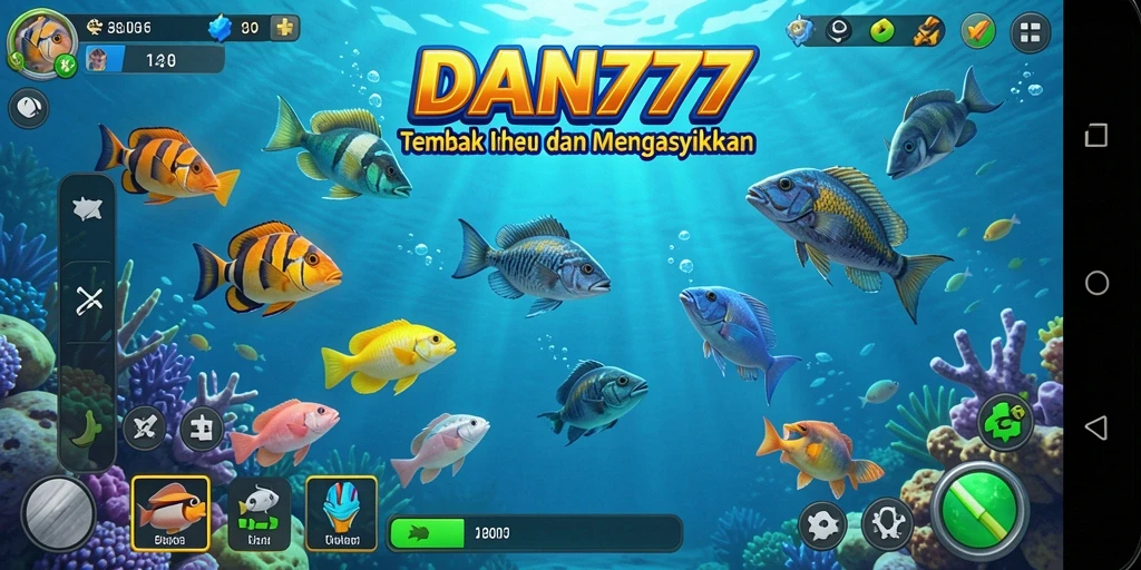 Tampilan gameplay seru saat menembak ikan di lautan.