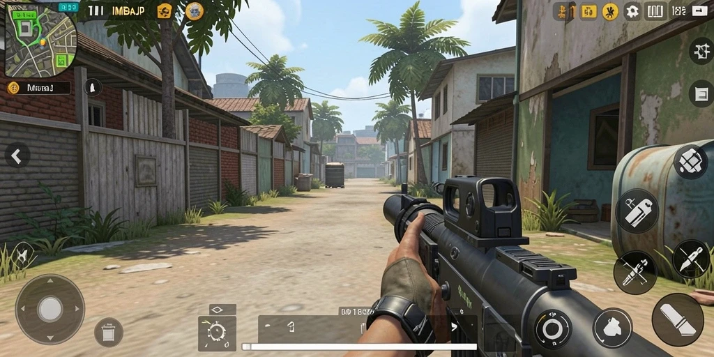 Screenshot gameplay IMBAJP menampilkan aksi tembak-tembakan yang mendebarkan.
