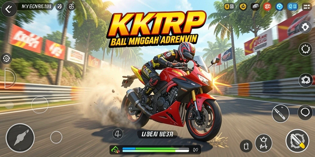 Screenshot KKRP menunjukkan aksi seru balapan motor di trek menantang.