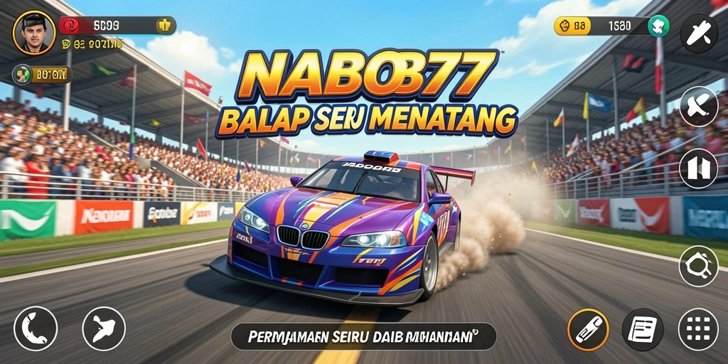 Screenshot utama NABOB77 menampilkan aksi balap yang mendebarkan.