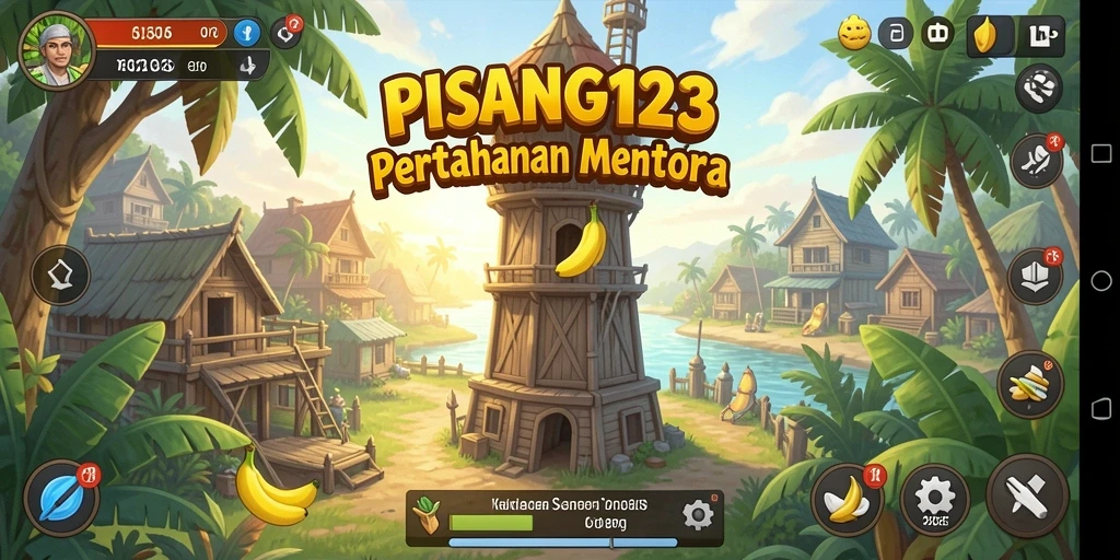 Tampilan gameplay PISANG123 dengan menara yang berdiri kokoh menghadapi serangan musuh.
