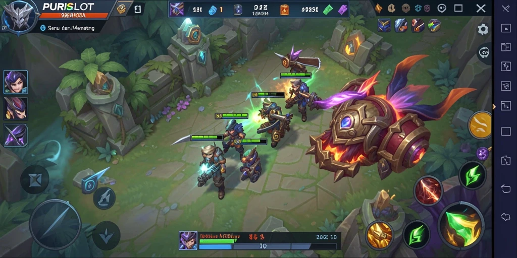 Tampilan menarik gameplay PURISLOT dalam suasana arena pertempuran.