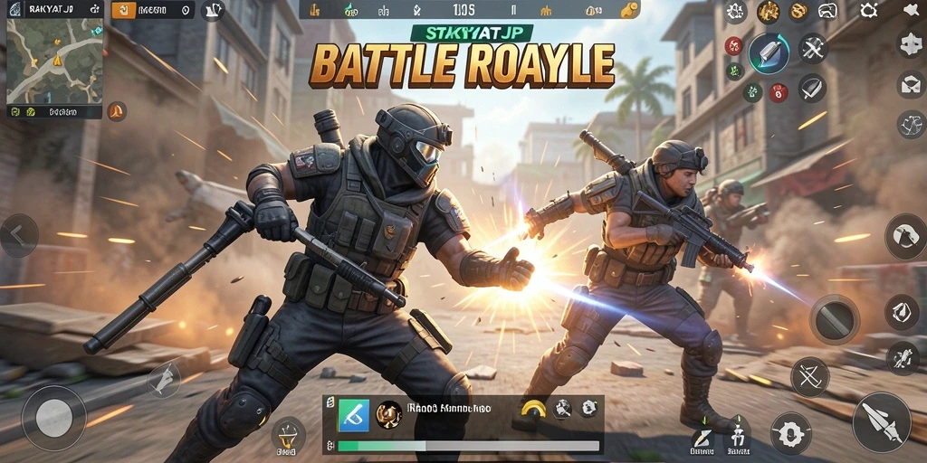 Tampilan menarik dari gameplay RAKYATJP yang penuh aksi Battle Royale.