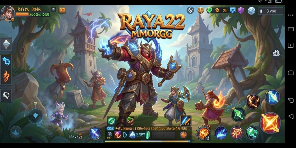 Tangkapan layar gameplay RAYA22 yang menggambarkan aksi pertempuran epik.