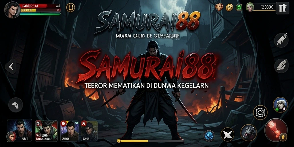 Tangkapan layar gameplay <strong>SAMURAI88</strong> menampilkan suasana menakutkan yang memukau.