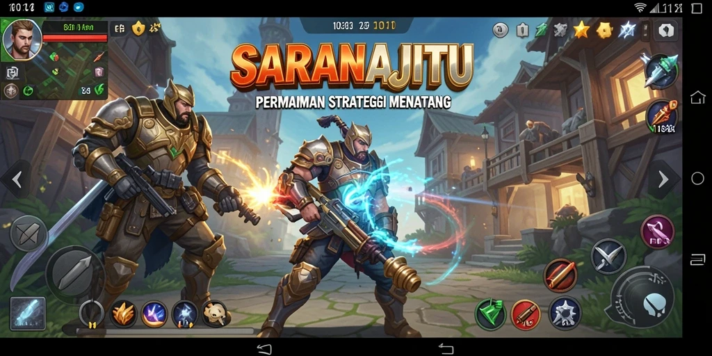 Screenshot utama SARANAJITU menampilkan momen strategis yang menegangkan.