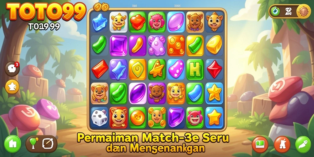 Tampilan gameplay TOTO99 dengan kombinasi warna cerah dan tantangan seru.